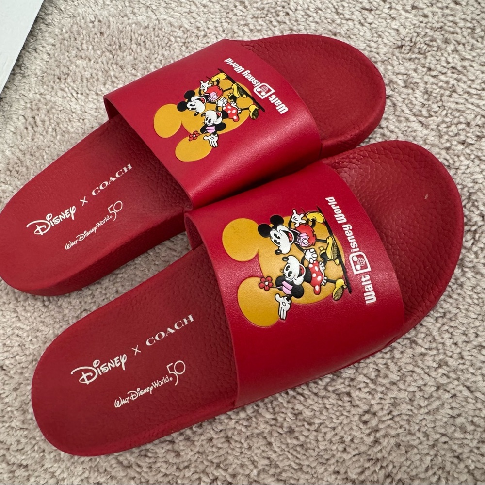 EUC Disney X Coach Red Mickey Mouse Slides- size 8